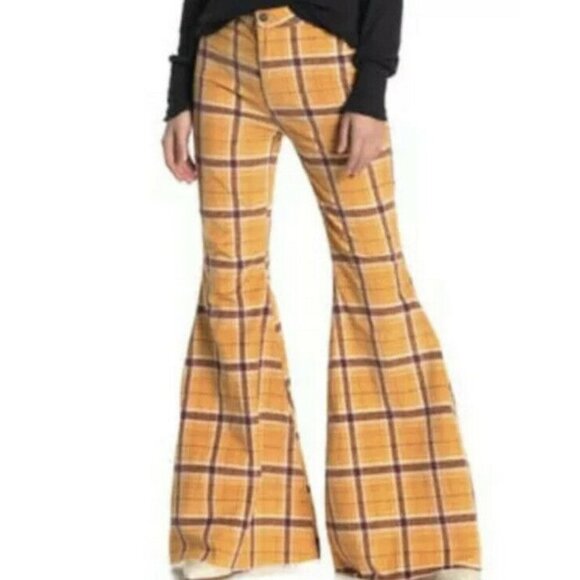 Free People Just Float On Corduroy Flare Pants Mustard Y2K - Picture 3 of 4